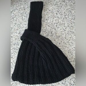 Handmade Crochet Japanese Knot handbag wristlet with knit look Black